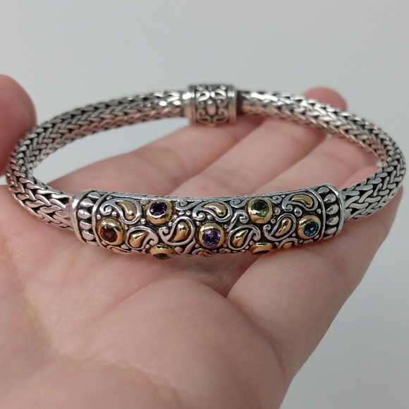 Samuel B. Jewelry - Vintage Samuel Benham sterling silver 925 18k yellow gold and gemstone bracelet